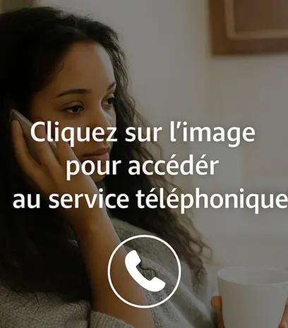 Image représentant une femme au téléphone, invitant à cliquer pour accéder au service téléphonique Confession Intime. Service confidentiel et discret.